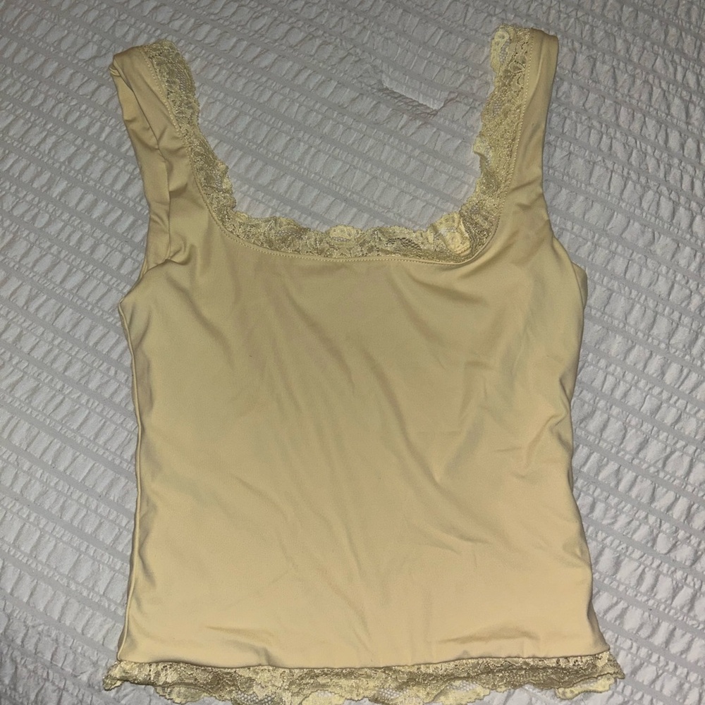 Yellow Lace Trim Tank Top